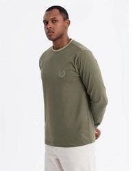 olivgrünes horizontal gestreiftes Langarmshirt von OMBRE