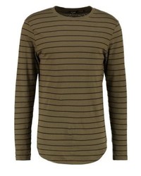 olivgrünes horizontal gestreiftes Langarmshirt von ONLY & SONS