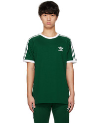 olivgrünes horizontal gestreiftes T-Shirt mit einem Rundhalsausschnitt von adidas Originals