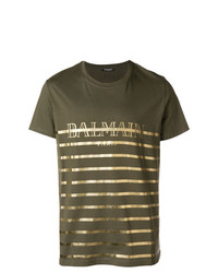 olivgrünes horizontal gestreiftes T-Shirt mit einem Rundhalsausschnitt von Balmain