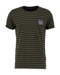 olivgrünes horizontal gestreiftes T-Shirt mit einem Rundhalsausschnitt von Chasin'