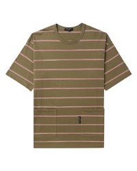 olivgrünes horizontal gestreiftes T-Shirt mit einem Rundhalsausschnitt von Comme des Garcons Homme