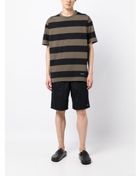 olivgrünes horizontal gestreiftes T-Shirt mit einem Rundhalsausschnitt von Comme des Garcons Homme