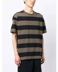 olivgrünes horizontal gestreiftes T-Shirt mit einem Rundhalsausschnitt von Comme des Garcons Homme