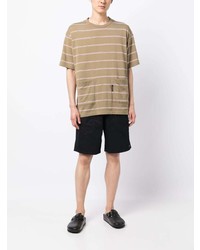 olivgrünes horizontal gestreiftes T-Shirt mit einem Rundhalsausschnitt von Comme des Garcons Homme