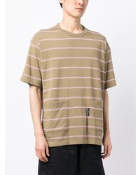 olivgrünes horizontal gestreiftes T-Shirt mit einem Rundhalsausschnitt von Comme des Garcons Homme