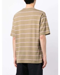 olivgrünes horizontal gestreiftes T-Shirt mit einem Rundhalsausschnitt von Comme des Garcons Homme