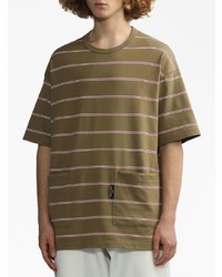 olivgrünes horizontal gestreiftes T-Shirt mit einem Rundhalsausschnitt von Comme des Garcons Homme