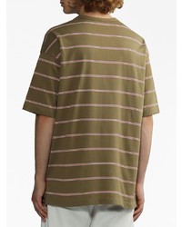 olivgrünes horizontal gestreiftes T-Shirt mit einem Rundhalsausschnitt von Comme des Garcons Homme