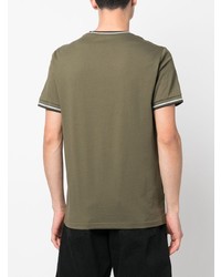 olivgrünes horizontal gestreiftes T-Shirt mit einem Rundhalsausschnitt von Fred Perry