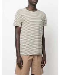 olivgrünes horizontal gestreiftes T-Shirt mit einem Rundhalsausschnitt von Fred Perry