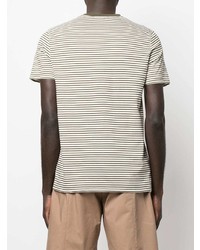 olivgrünes horizontal gestreiftes T-Shirt mit einem Rundhalsausschnitt von Fred Perry