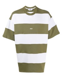 olivgrünes horizontal gestreiftes T-Shirt mit einem Rundhalsausschnitt von MSGM