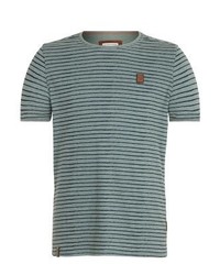 olivgrünes horizontal gestreiftes T-Shirt mit einem Rundhalsausschnitt von Naketano