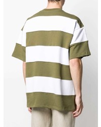 olivgrünes horizontal gestreiftes T-Shirt mit einem Rundhalsausschnitt von MSGM