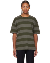 olivgrünes horizontal gestreiftes T-Shirt mit einem Rundhalsausschnitt von Paul Smith