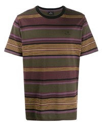 olivgrünes horizontal gestreiftes T-Shirt mit einem Rundhalsausschnitt von PS Paul Smith