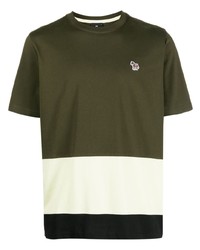 olivgrünes horizontal gestreiftes T-Shirt mit einem Rundhalsausschnitt von PS Paul Smith
