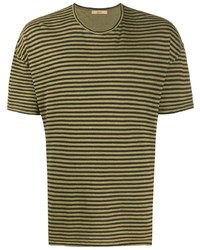 olivgrünes horizontal gestreiftes T-Shirt mit einem Rundhalsausschnitt von Roberto Collina