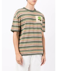 olivgrünes horizontal gestreiftes T-Shirt mit einem Rundhalsausschnitt von Kent & Curwen