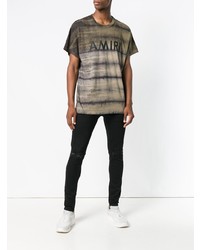 olivgrünes horizontal gestreiftes T-Shirt mit einem Rundhalsausschnitt von Amiri