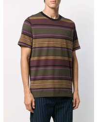 olivgrünes horizontal gestreiftes T-Shirt mit einem Rundhalsausschnitt von PS Paul Smith