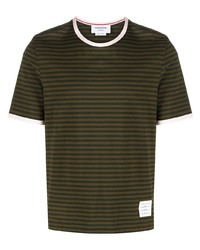 olivgrünes horizontal gestreiftes T-Shirt mit einem Rundhalsausschnitt von Thom Browne