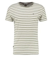 olivgrünes horizontal gestreiftes T-Shirt mit einem Rundhalsausschnitt von Tommy Hilfiger