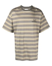 olivgrünes horizontal gestreiftes T-Shirt mit einem Rundhalsausschnitt von WTAPS