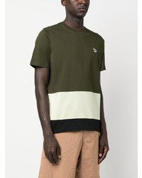 olivgrünes horizontal gestreiftes T-Shirt mit einem Rundhalsausschnitt von PS Paul Smith