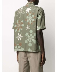 olivgrünes Kurzarmhemd mit Blumenmuster von Fendi
