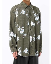 olivgrünes Langarmhemd mit Blumenmuster von N°21