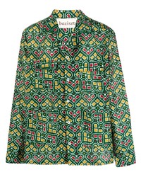 olivgrünes Langarmhemd mit geometrischem Muster von Baziszt