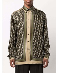 olivgrünes Langarmhemd mit geometrischem Muster von Versace Collection