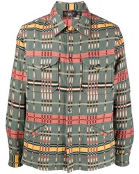 olivgrünes Langarmhemd mit geometrischem Muster von Ralph Lauren RRL