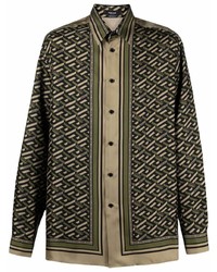 olivgrünes Langarmhemd mit geometrischem Muster von Versace Collection