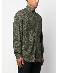 olivgrünes Langarmhemd mit Leopardenmuster von Tom Ford