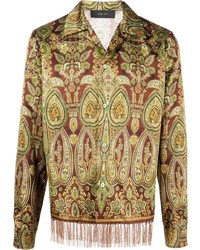 olivgrünes Langarmhemd mit Paisley-Muster von Amiri