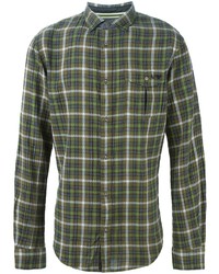 olivgrünes Langarmhemd mit Schottenmuster von Armani Jeans