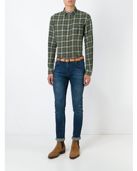 olivgrünes Langarmhemd mit Schottenmuster von Armani Jeans