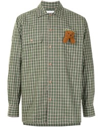 olivgrünes Langarmhemd mit Vichy-Muster von Doublet
