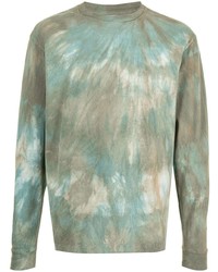 olivgrünes Mit Batikmuster Langarmshirt