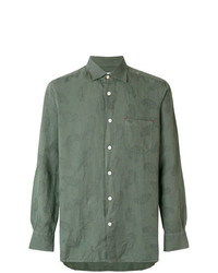 olivgrünes Leinen Langarmhemd mit Paisley-Muster von Kiton