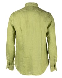olivgrünes Leinen Langarmhemd von Xacus