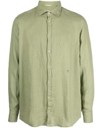 olivgrünes Leinen Langarmhemd von Massimo Alba