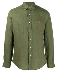olivgrünes Leinen Langarmhemd von Polo Ralph Lauren