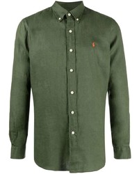 olivgrünes Leinen Langarmhemd von Polo Ralph Lauren