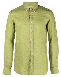 olivgrünes Leinen Langarmhemd von Xacus