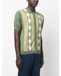 olivgrünes Polohemd mit Argyle-Muster von Beams Plus