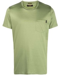 olivgrünes Seide T-Shirt mit einem Rundhalsausschnitt
